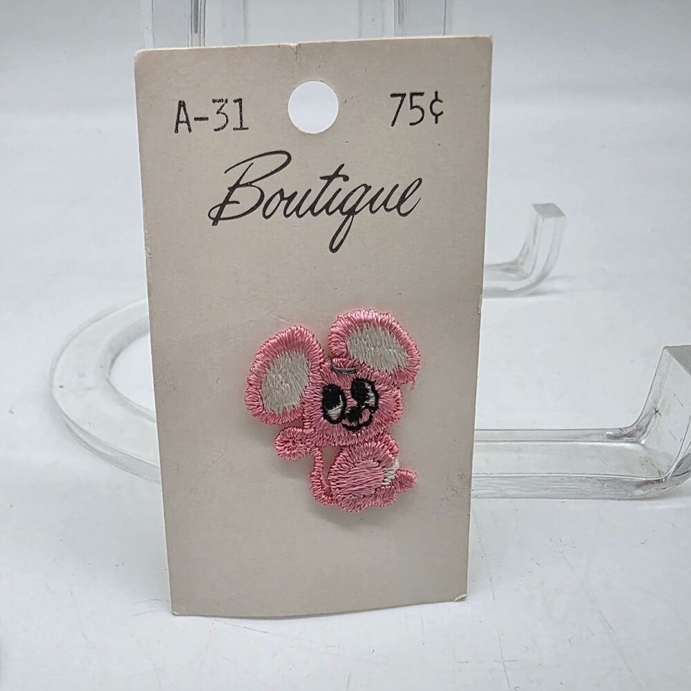 Pink Embroidered Mouse Iron-On Patch Boutique Design 1"X1-1/4" - Picture 2 of 2